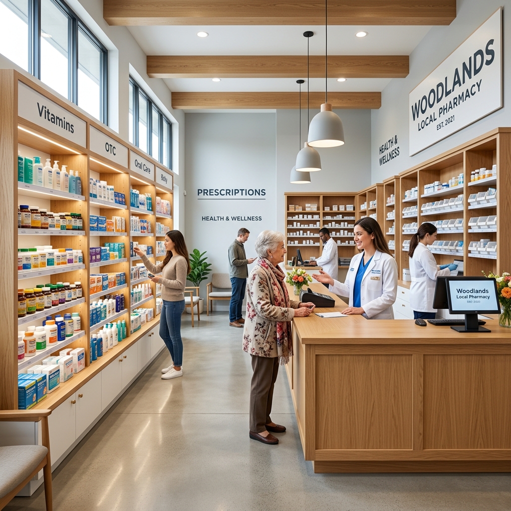 Modern local pharmacy interior